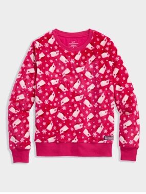 NWT Vineyard Vines Girls' High Pile Fleece Lounge Snowflake Top- Size 7